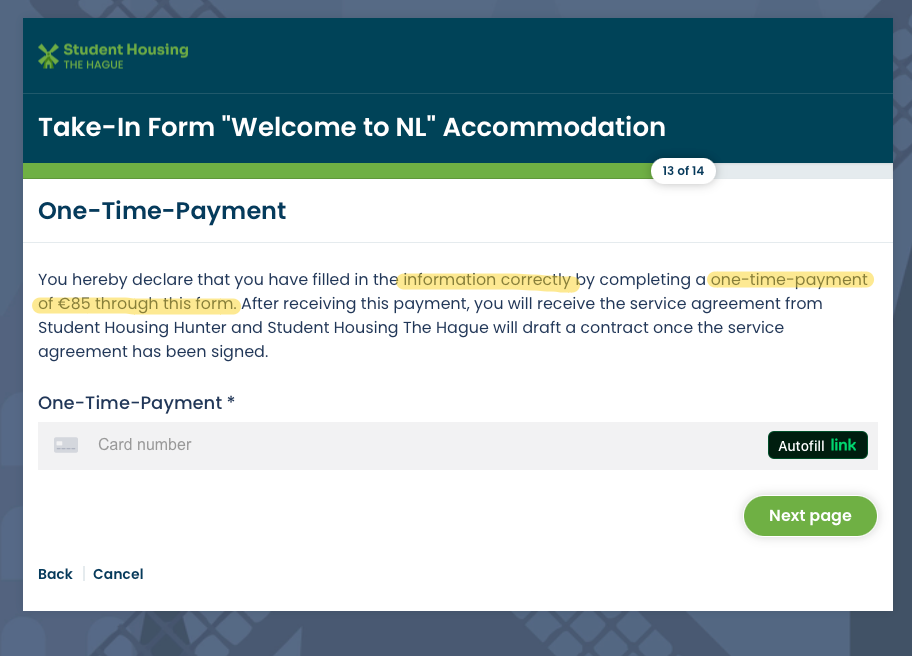 Page 13 confirm correct details in form and enter payment details