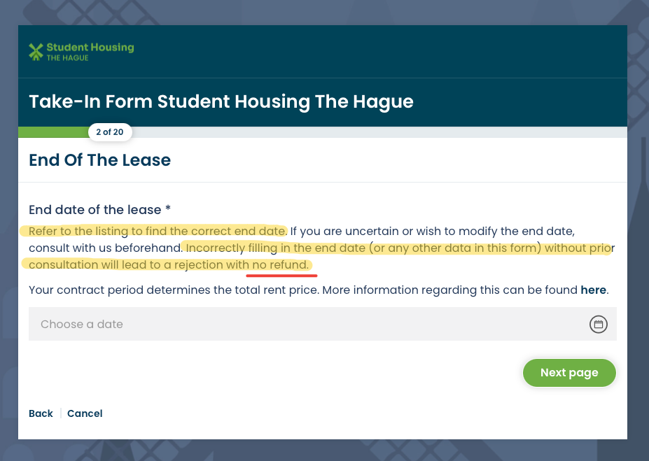 Page 2 extra reminder about filling in the correct date
